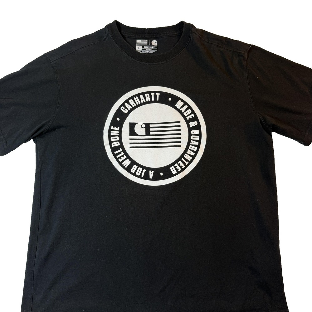 Carhartt Shirt Mens Large Black A Job Well Done Logo Graphic Made USA Workwear